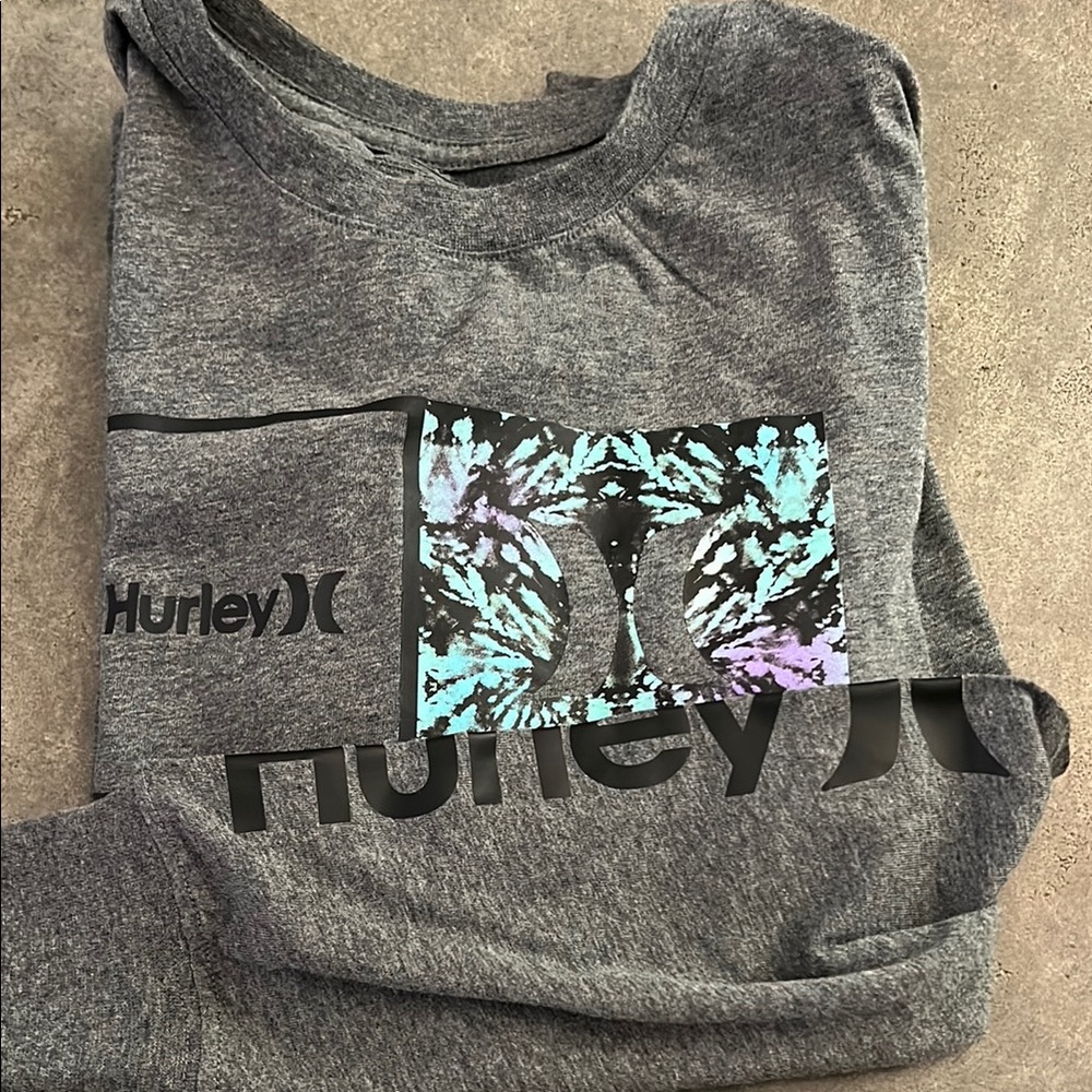 Hurley Charcoal Tee with Tie-Dye Graphic